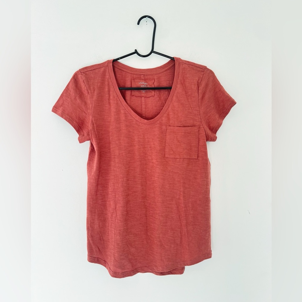 NWT Loft vintage wash t shirt short sleeve‎ scoop neck pocket xsmall cotton